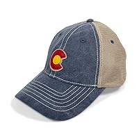 Colorado Trucker Hats for Men & Women - Vintage Denim C with Double Snapback, Custom Versatile & Conscious Outdoor Cap, One Size Fits Most Adults