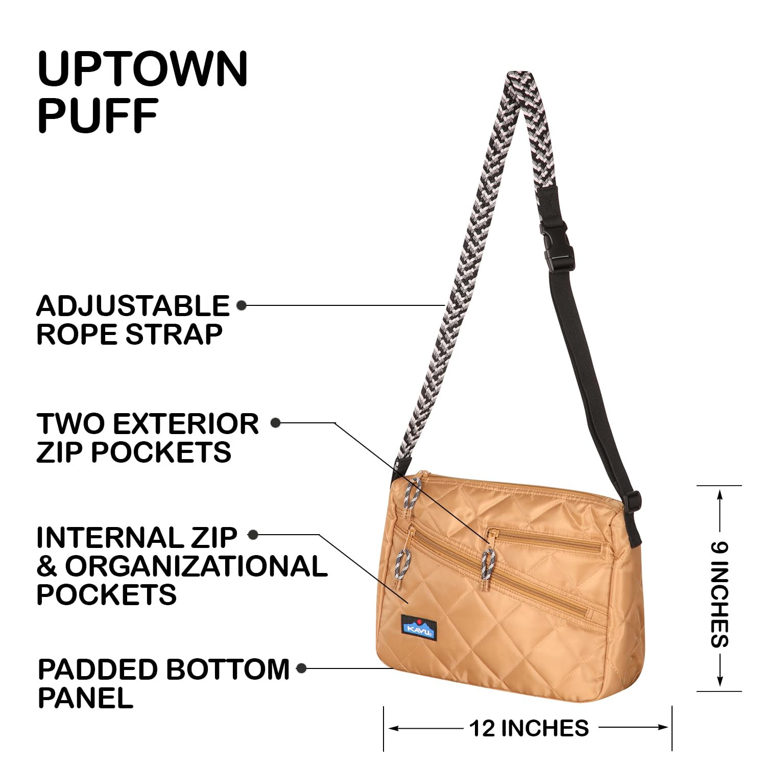 KAVU Uptown Puff Crossbody Bag Purse for Travel, Hiking