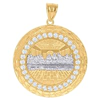 10k Two tone Gold Mens CZ Cubic Zirconia Simulated Diamond Last Supper Religious Medallion Charm Pendant Necklace Jewelry for Men
