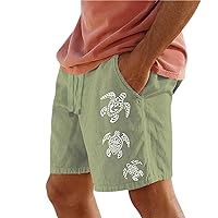 Mens Sea Turtle Shorts Cotton Quick Dry Board Shorts Summer Lightweight Drawstring Bottoms Elastic Waist Gym Shorts