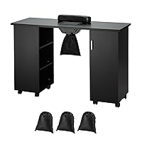 VEVOR Manicure Table, Nail Table Station with Electric Dust Collector, Rolling Nail Tech Desk with 8 Wheels (8 Lockable), 3 Dust Bag & Wrist Rest, MDF Nail Art Workstation for Beauty Salon Spa, Black