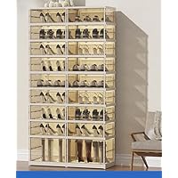 Foldable Shoe Rack Organizer for Closet, Plastic Stackable Shoe Box with Transparent Door, Quick Assembly of Foldable Shoe Cabinet, with lid, Large,Shoe cabinets (9 Layers)