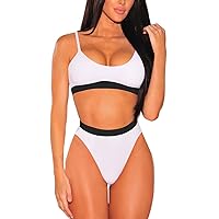 Pink Queen Women's Push Up Spaghetti Straps High Waisted Cheeky Two Piece Swimsuit