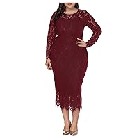 Women's Sexy Large Solid Lace Round Neck Evening Dress Dress