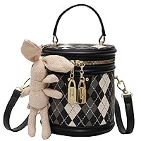 RTGGSEL Quilted Lattice Crossbody Shoulder Bags for Women Small Tote Square Satchel Handbags Purse with Bunny Doll Pendant