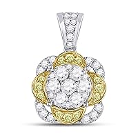 The Diamond Deal 14kt White Gold Womens Round Yellow Diamond Flower Cluster Pendant 1.00 Cttw