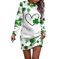 Short Formal Dresses for Women Plus Size,2024 Women's St. Patrick's Day Printed Round Neck Long Sleeved Casual