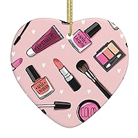 Mqgmzmodern Girl Cosmetic Print Christmas Party Gifts Xmas Tree Ornaments Heart-Shaped Ceramic Hanging Decorations.