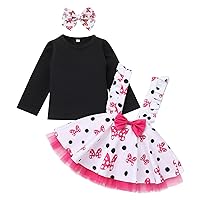 IMEKIS Toddler Baby Girls Mouse Birthday Outfit Shirt Overalls Skirt Headband Winter Long Sleeve Cake Smash Halloween Costume