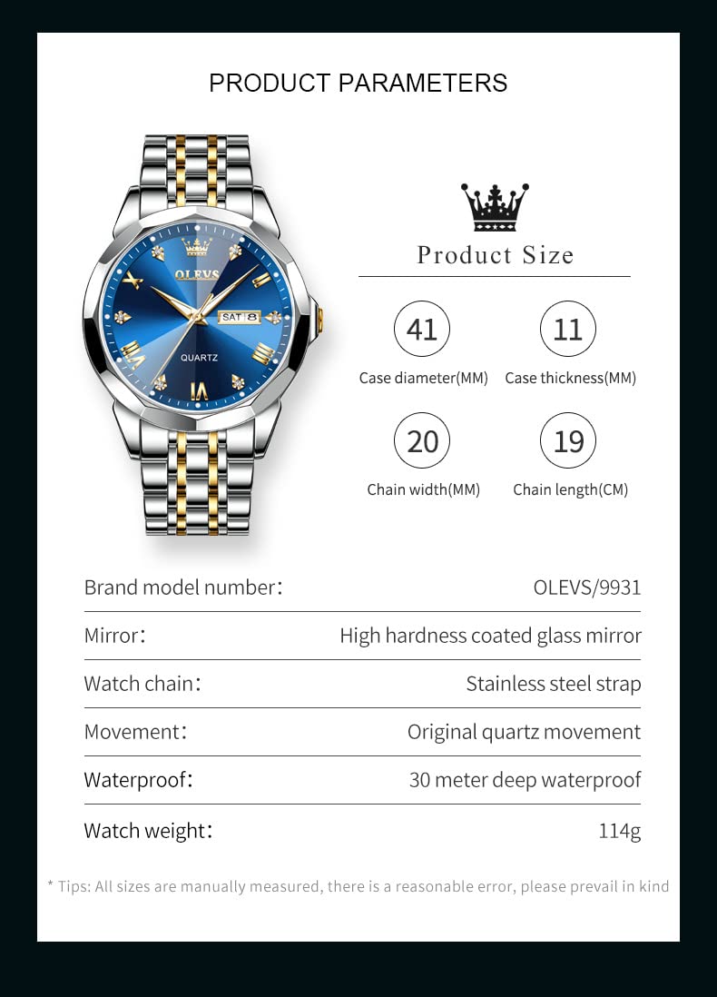 OLEVS Herrenuhren Gold Silber Business-Kleid Luxus-Armbanduhr Luminous Leicht zu lesen wasserdichte Edelstahluhr für Männer