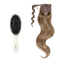 INH Hair Brit Ponytail Extension with Paddle Brush | 26 inch Clip in Wrap Around Pony Tail Hairpiece with Detangling Soft Bristle Hair Brush | Ash Blonde