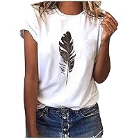 Feather Print Ladies T-Shirt Women's Round Neck Short Sleeve Top Short Fitted Graphic T-Shirt's