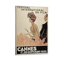 Vintage Movie Poster 1939 French Riviera Cannes Film-Festival International Du Film Wall Art Paintings Canvas Wall Decor Home Decor Living Room Decor Aesthetic 20x30inch(50x75cm) Frame-style