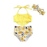 Toddler Baby Girl Swimsuit Halter Bikini Sets Leopard/Floral Print Bathing Suit Beach Outfit 2-Piece Swimwear