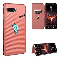 for Asus ROG Phone 2 ZS660KL Flip Case,Carbon Fiber PU + TPU Hybrid Case Shockproof Wallet Case Cover with Strap,Kickstand