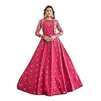 Indian Diwali Festival Fancy Jacket Style Cotton Sequin & Embroidery Gown Girls Long Dress 3249