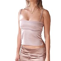 Women Strappy Basic Crop Tank Tops Sleeveless Solid Skinny Cropped Cami Shirts Y2K Top Camisole Streetwear
