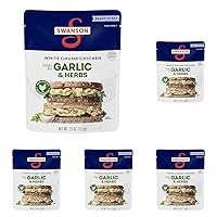 Swanson Garlic and Herbs White Chunk Fully Cooked Chicken, Ready to Eat, Simple On-the-Go Meals, 2.6 OZ Pouch (Pack of 5)