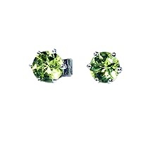 Earring for girls Sterling Silver Tiny Stud August Birthstone Peridot Gemstone 5mm round stud for Woman