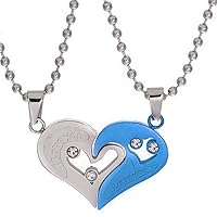 Uloveido Stainless Steel Mens Womens Couples Pendant Necklace Love Heart CZ Puzzle Matching Fashion Jewelry Gifts (9 clolors to Choose) SN102