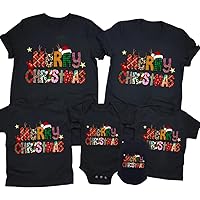 Merry and Bright Shirt Christmas T-Shirts for Family Couple Outfit Tee Parent-Child Short Sleeves Christmas Top