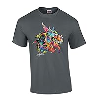 Neon Black Light Dragon House of Dragon Moonlight Mens Short Sleeve T-Shirt Graphic Tee