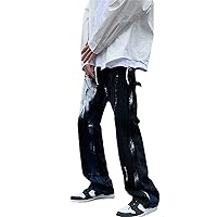 High Street Jeans，Cowboy Pants Men's Street Straight Drop-Feeling Wide Leg Flooring Black Pants