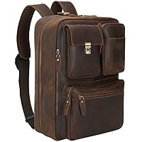 TIDING Men's Leather Convertible Backpack 15.6 Inch Laptop Briefcase Messenger Bag Work Business Travel Rucksack