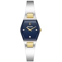 Bulova Ladies Modern Gemini Diamond Silver and Gold Stainless Steel Watch,Tonneau Shape Blue Dial, Model: 98P218