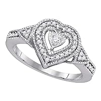The Diamond Deal Sterling Silver Womens Round Diamond Heart Ring 1/8 Cttw