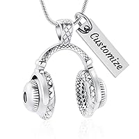 Music Headphone Urn Necklace for Ashes Stainless Steel Cremation Jewelry for Women Men Memorial Headset Pendant