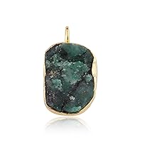 Emerald Gemstone Pendant Collet Setting Raw Gemstone Pedant Charms Birthstone Jewelry Necklace Connector December Birthstone