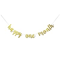 Glittery Gold Happy One Month Banner, Baby Boys/Girls' 1 Months/Half Year Birthday, Baby Shower Party Gold Gliter Paper Sign