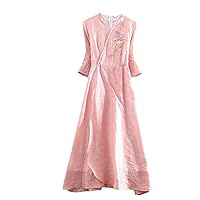 Women's Chinese Style Embroidery Dress,Spring and Summer Retro V-Neck Hanfu Women's Clothing