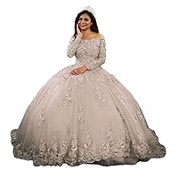 Women's Lace Appliques Quinceanera Dress Long Sleeves Ball Gown