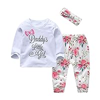 KuKitty 3Pcs Baby Girl Outfits Set Long Sleeve T-Shirt Tops Flowers Pants with Headband
