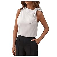 MakeMeChic Women's Casual Tie Shoulder Sleeveless Workwear Blouse Asymmetrical Neck Tank Shirt Tops