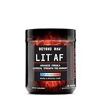 BEYOND RAW LIT AF | Advanced Formula Clinical Strength Pre-Workout Powder | Contains Caffeine, L-Citruline, and Nitrosigine | ICY Fireworks | 20 Servings