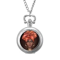 African American Pretty Girl Quartz Pocket Watch With Chains Retro Necklace For Birthday Valentine's Day Wedding Gift