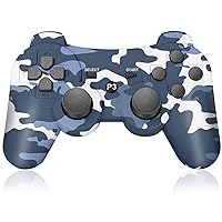 ADHJIE PS3 Controller, Compitable with Wireless PS3 Controller Double Shock 600mAh Rechargeable Battery 6-Axis Gyro Wireless Controller for PS3/PC, Came Blue