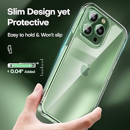 TAURI 5 in 1 Designed for iPhone 13 Pro Max Case [Not-Yellowing], with 2 Tempered Glass Screen Protector + 2 Camera Lens Protector, [Military Grade Drop Protection] Shockproof Slim Phone Case - Clear
