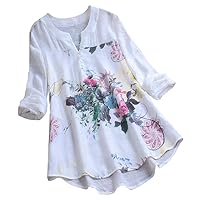 Shirts Womens Patchwork Dye Flowers Print Loose Long Sleeve Tops
