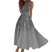Maxi Dresses for Women 2024 Trendy Gradient Flowy Dresses Summer V Neck Sleeveless Dress Casual A Line Dress