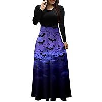 Party Dresses for Women 2024 Elegant Classy,Women Casual Round Neck Long Sleeve Printed Dress Long Skirt Casual