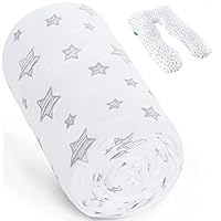 Pregnancy Full Body Pillow Cover U-Shaped (Cover Only), 100% Jersey Knit Cotton Pillowcase Replacement Cover for Maternity Pillow, Ultra Soft, White Stars Print