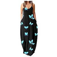 Women's Summer Dresses Plus Size Flower Print Sleeveless Pullover Long Dresses Sun, S-5XL