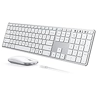 Wireless Bluetooth Keyboard and Mouse Combo (USB + Dual BT), seenda Multi-Device Rechargeable Slim Keyboard and Mouse, Compatible for Win 7/8/10, MacBook Pro/Air, iPad, Tablet - White Silver