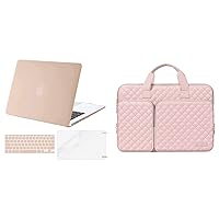 MOSISO Compatible with MacBook Air 13 inch Case A1369 A1466 2010-2017, Plastic Hard Case & 360 Protective Sleeve Bag with 2 Pockets&Handle & Keyboard Cover & Screen Protector,Camel&Chalk Pink