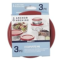 Anchor Hocking Classic Round Food Storage SnugFit Replacement Lids, Red, 2 Cup, Set of 3