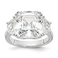 12.2mm Cheryl M 925 Sterling Silver Rhodium Plated Asscher cut and Brilliant cut CZ 3 Stone Ring Jewelry Gifts for Women - Ring Size Options: 6 7 8